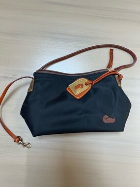 Dooney & Bourke Black Pouchette with Brown Leather Trim and Gold Accent